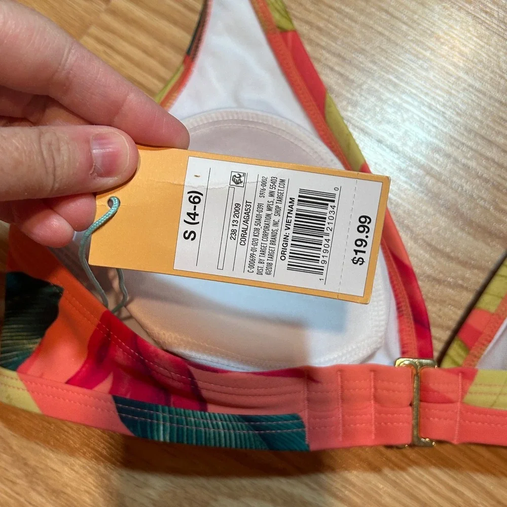 NWT Kona Sol Womens‎ Tropical Leaf Halter Triangle Bikini Top Coral Small